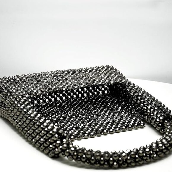 Neiman Marcus Black Pearl Beaded Evening Clutch Purse